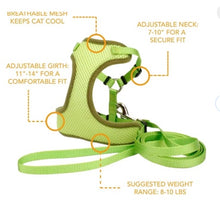 Load image into Gallery viewer, Comfort Soft® Adjustable Cat Harness with 6' Leash, Lime, X-Small - Girth: 11"-14", Neck: 7"-10", Weight: 8-10lbs