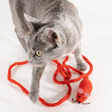 Load image into Gallery viewer, Wool Red Mouse Cat Toy w/6 Foot Tail