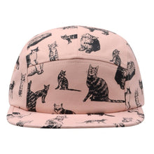 Load image into Gallery viewer, Kitty Cat Cotton 5 Panel Hat - Black Cat Pink Cap