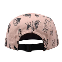 Load image into Gallery viewer, Kitty Cat Cotton 5 Panel Hat - Black Cat Pink Cap