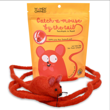 Load image into Gallery viewer, Wool Red Mouse Cat Toy w/6 Foot Tail
