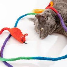 Load image into Gallery viewer, Wool Rainbow Mouse Cat Toy w/6 Foot Tail
