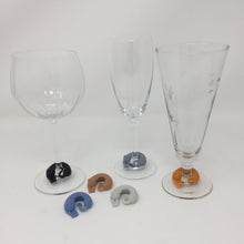 Load image into Gallery viewer, Six cat glass charms with two champagne glasses