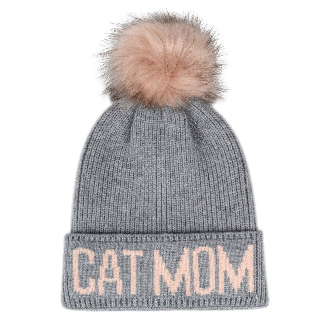 HATPHILE - HatPhile Cat Mom PomPom Knit Beanie – Cozy Toque Stocking for Cat Lovers - Gray Pink