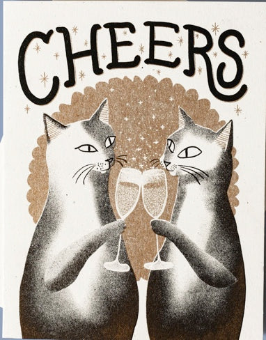 Cheers Cats - Risograph Greeting Card