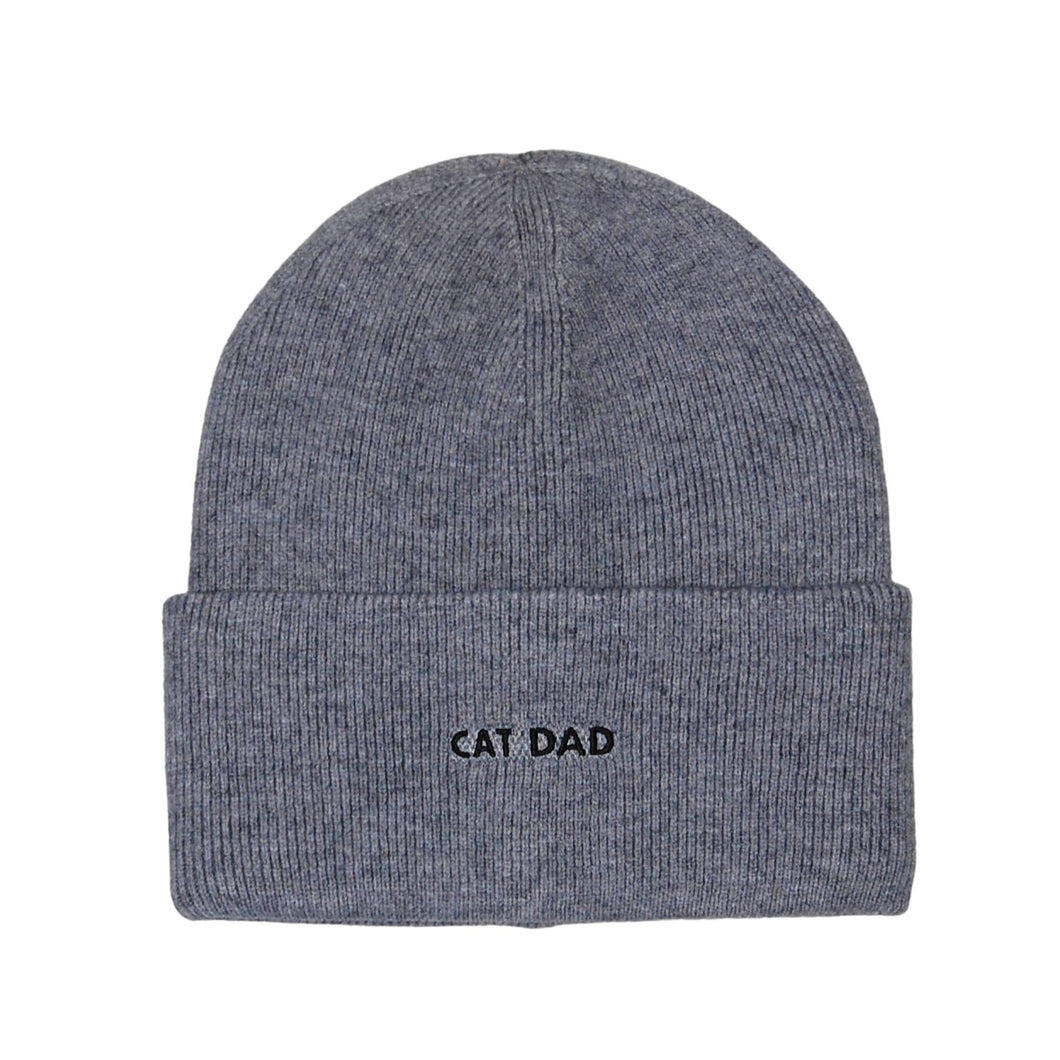 Cat Dad Embroidered Knit Beanie – Gray