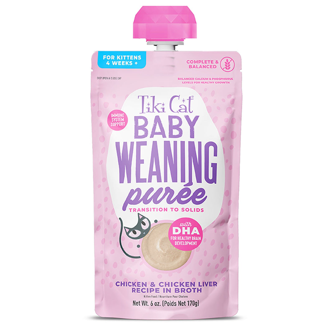 Tiki Cat Baby Kitten Weaning Puree Chicken & Chicken Liver in Broth 6oz Pouch
