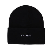 Load image into Gallery viewer, Cat Mom Embroidered Beanie Hat - Black

