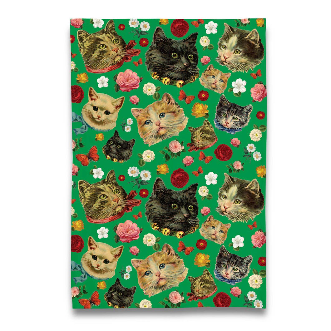 Cats with Flowers and Butterflies Dish Towel