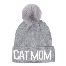 Load image into Gallery viewer, Cat Mom PomPom Knit Beanie Hat – Gray
